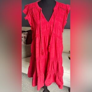 Knox Rose Red Tassel-Front Tiered Mini Dress